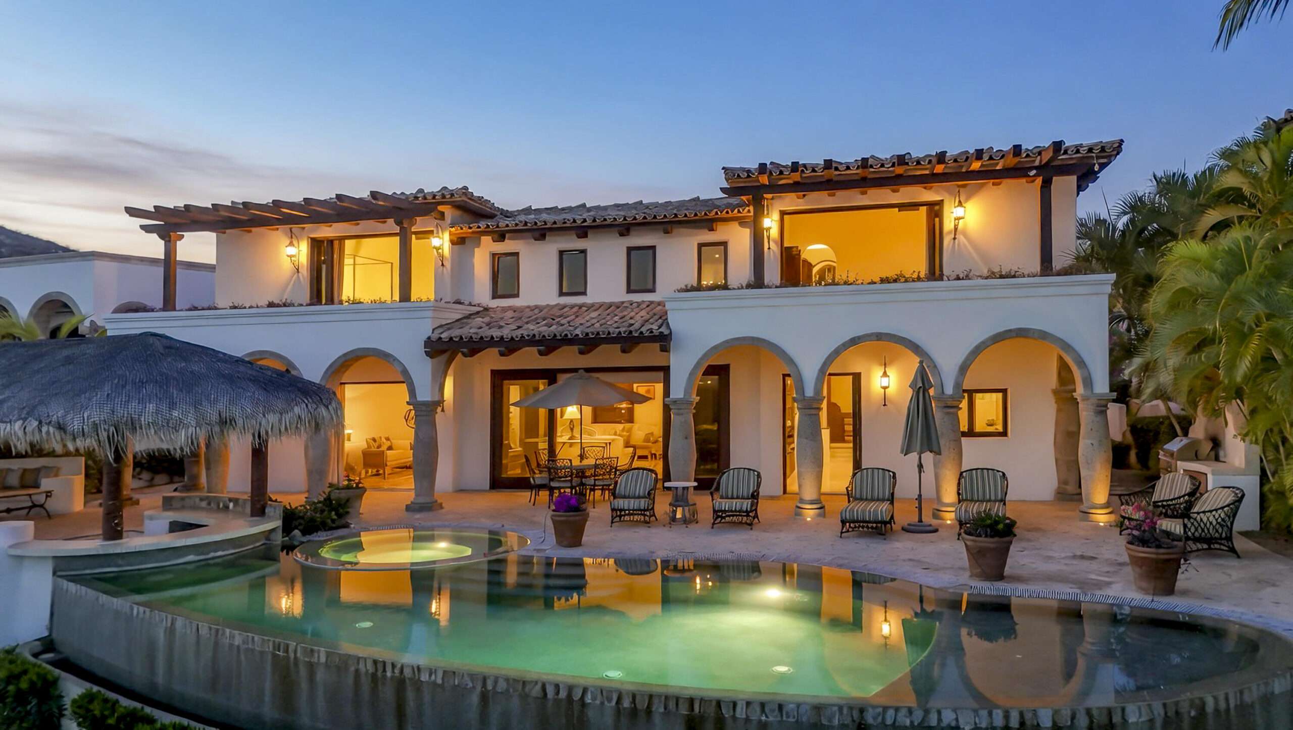Cabo del Sol Las Colinas Welcome to Casa Van Brunt located in Las Colinas in the private resort community of Cabo Del Sol. This residence is a two-story home sitting on nearly 12,000 square feet of land. The home is delivered fully furnished and overlooks the 12th hole of the Cove Club Golf Course. Enjoy it's outdoor living space with a large palapa and infinity-edge pool with for sale