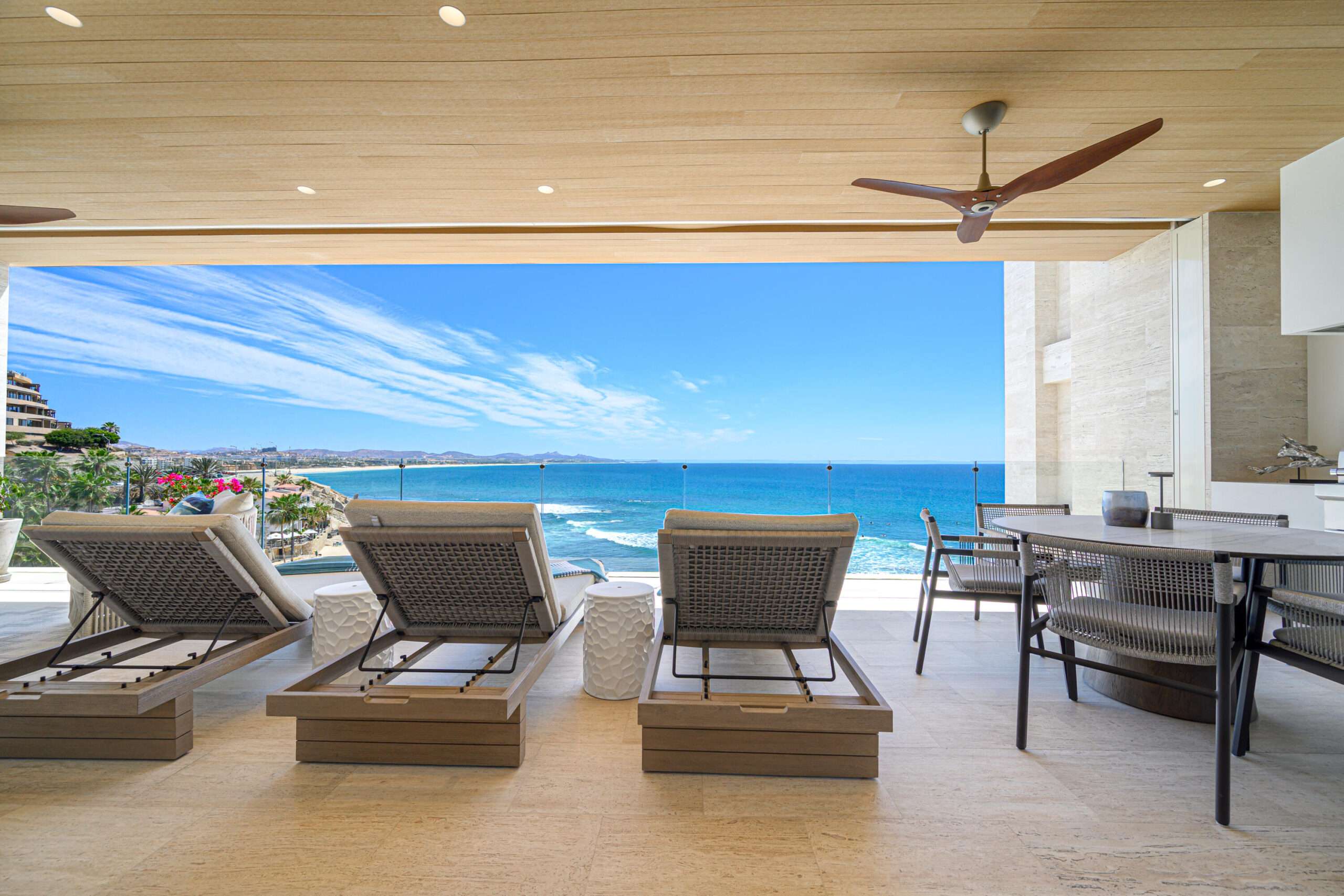 Cabo del Sol Puerta Del Sol-Cdsol Perched to capture sweeping ocean vistas, undoubtably THE MOST ATTRACTIVE & fully updated and remodeled 3-bedroom condo offers a rare blend of luxury, comfort, and elevated design. Vaulted ceilings create a dramatic sense of space and light, while the open-concept layout seamlessly connects the expansive living and dining areas to a generous outdoor terrace--perfect for entertaining or simply soaking in the endless blue horizon.Thoughtfully redesigned, the residence features upgraded finishes throughout, including modernized kitchen and baths, enhanced air conditioning, and high-quality doors and windows built for both style and durability. Each bedroom is well-proportioned, with the primary suite offering a private retreat complete with serene for sale
