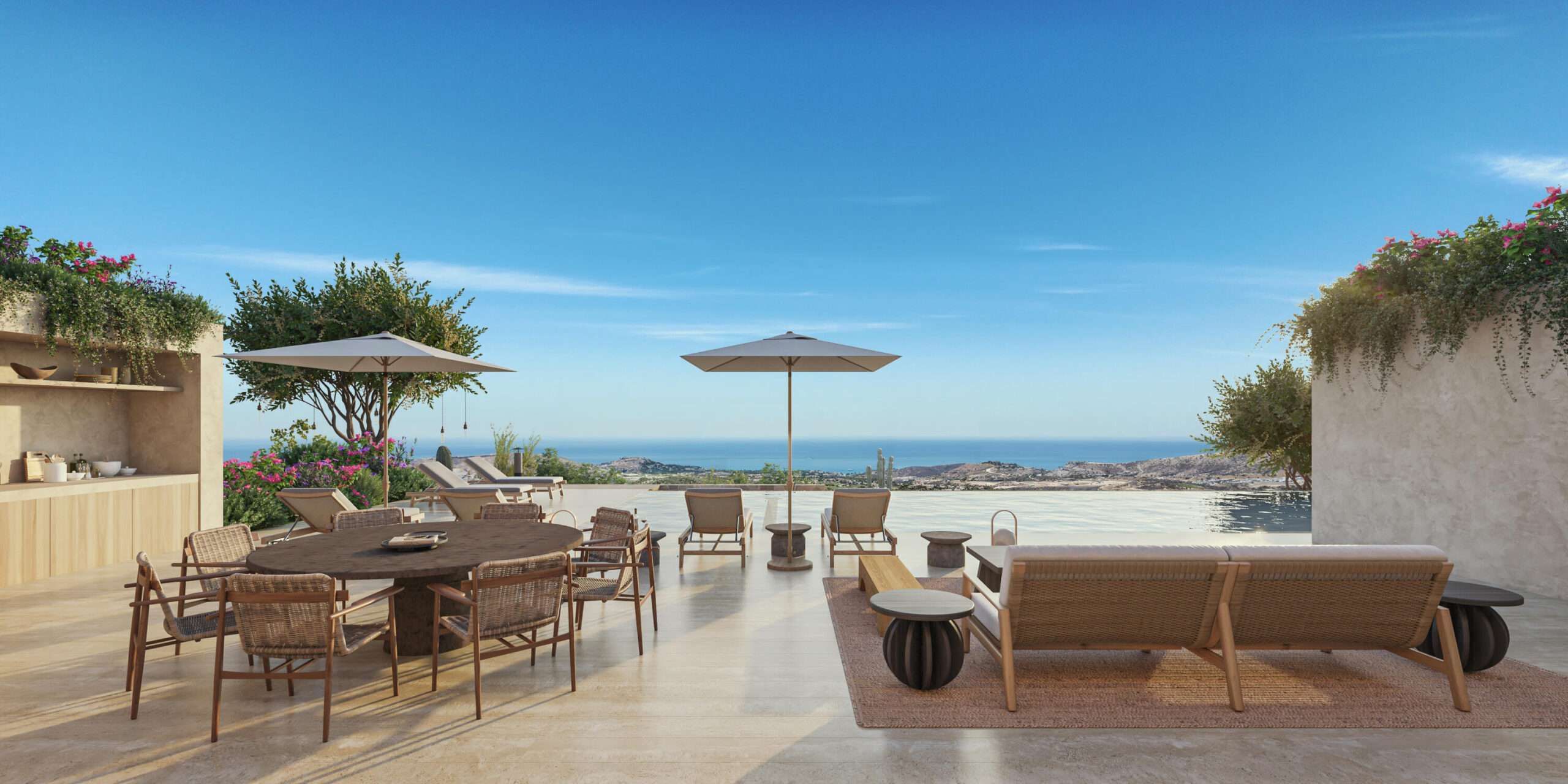 Cabo del Sol Brisas Discover Naah Payil, an exceptional estate where the warmth of a Contemporary Mexican Hacienda blends seamlessly with the relaxed sophistication of coastal living. Located within one of Los Cabos' most exclusive and secure communities, this architectural masterpiece was custom-designed by MCA, led by renowned architect Antonio Carrera. Thoughtfully enhanced in 2015 and again in 2025, the residence beautifully balances timeless character with today's highest standards of comfort and design. At the heart of the home, a central courtyard anchored by a signature tree creates a tranquil gathering space filled with natural light. The home's thoughtful design embraces effortless indoor-outdoor living. Open the grand living room doors, and refreshing ocean breezes naturally flow throughout the residence, creating a comfortable and inviting atmosphere for sale