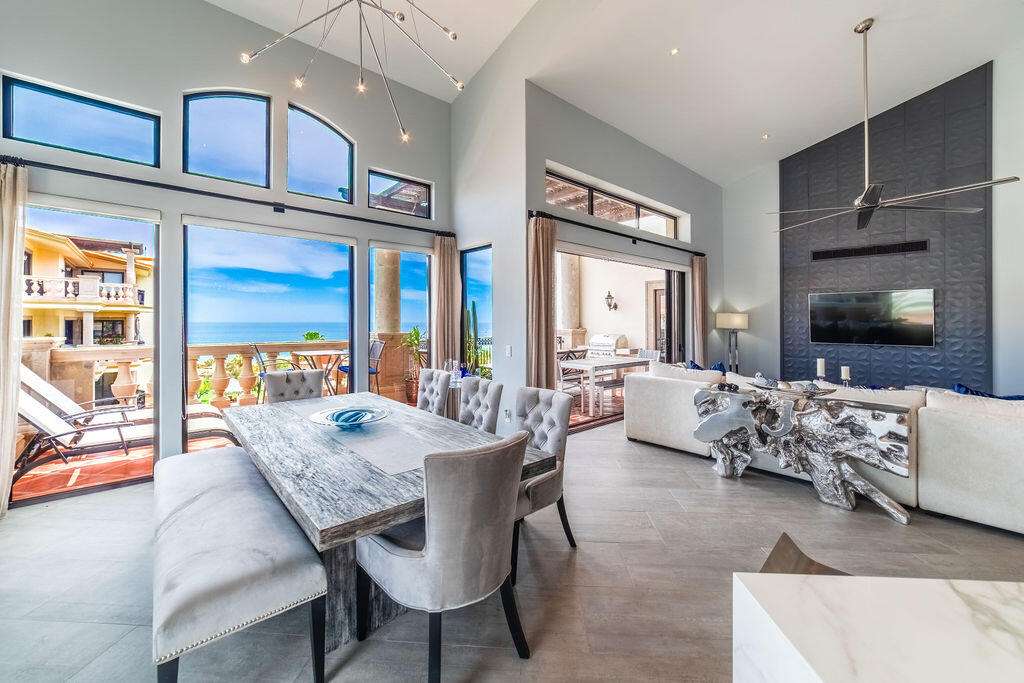 Cabo del Sol Puerta Del Sol-Cdsol Perched to capture sweeping ocean vistas, undoubtably THE MOST ATTRACTIVE & fully updated and remodeled 3-bedroom condo offers a rare blend of luxury, comfort, and elevated design. Vaulted ceilings create a dramatic sense of space and light, while the open-concept layout seamlessly connects the expansive living and dining areas to a generous outdoor terrace--perfect for entertaining or simply soaking in the endless blue horizon.Thoughtfully redesigned, the residence features upgraded finishes throughout, including modernized kitchen and baths, enhanced air conditioning, and high-quality doors and windows built for both style and durability. Each bedroom is well-proportioned, with the primary suite offering a private retreat complete with serene for sale